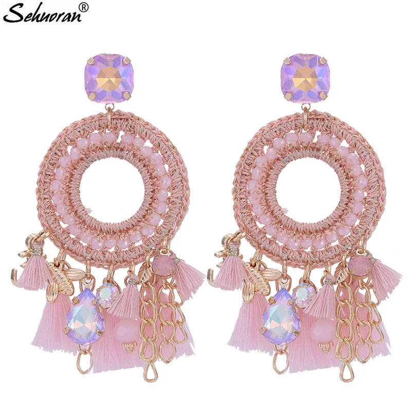 Sehuoran женские серьги с кисточками Boho Oorbellen хрустальные бусины граненые ручной