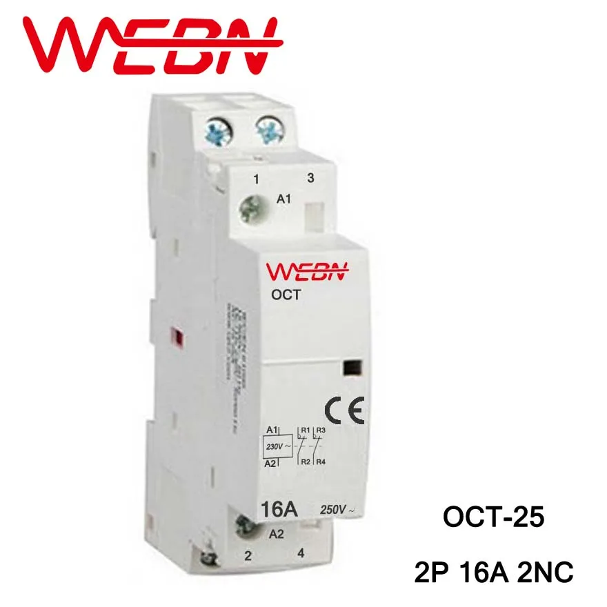 OCT Series AC Household Contactor 230V 50/60Hz 2P 16A 2NC Two Normal Close Contact Din Rail Contactor