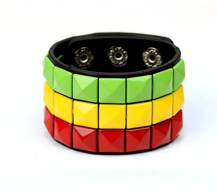 Браслет на запястье мужской из синтетической кожи широкая цветная металлическая