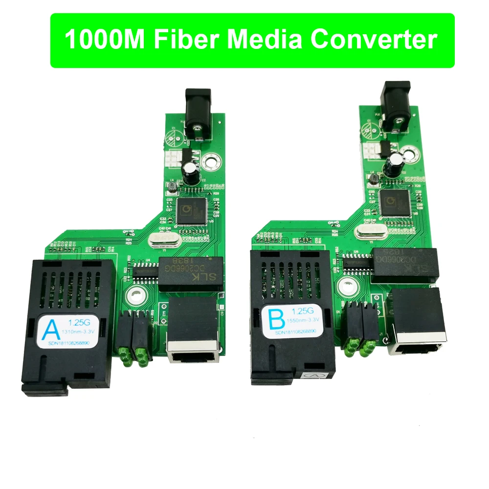 FTTH 1 пара гигабитные волоконно-оптический медиа конвертер 10/100/1000 Мбит/с однорежимный одинарный волоконно SC Порты и разъёмы 20 км печатная плата с Мощность адаптер
