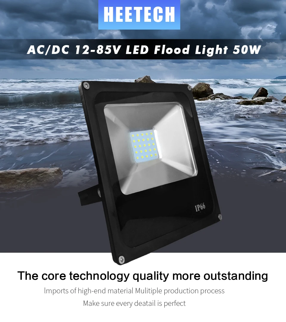 Ultrafino de 12 voltios светодиодный Luz de inundación 10 W 20 W 30 W 50 W AC/DC 12-85 В постоянного тока непроницаемый IP65 foco на открытом воздухе удивительно фарола proye