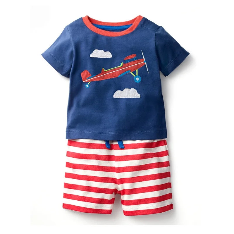 

Summer cotton dinosaur applique high quality boys shorts clothing set