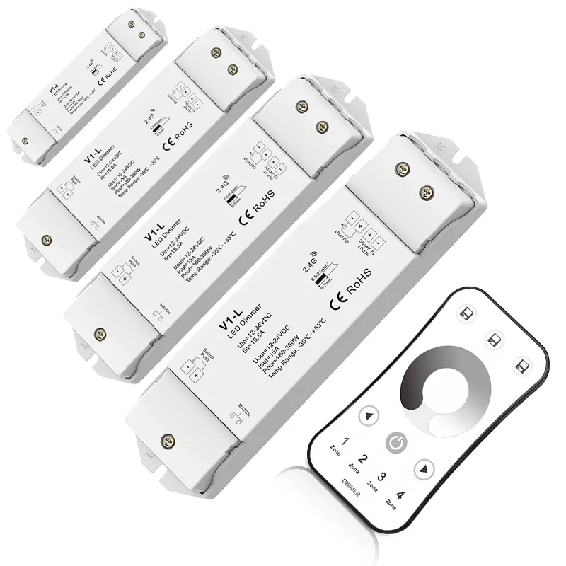 

New Led Strip Dimmer 12V/24V 15A Output Receiver 4 Zone R6 Wireless RF Touch Remote 3528 5050 Single Color String Dim Control