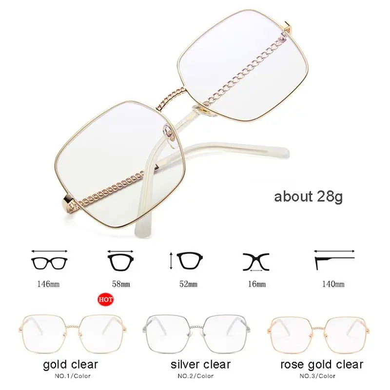 Очки Женские квадратные в металлической оправе с прозрачными линзами|Мужские