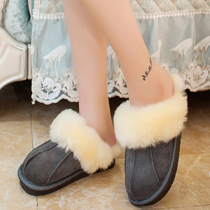 Зимняя теплая Домашняя обувь Тапочки из толстой шерсти Женские и мужские меховые