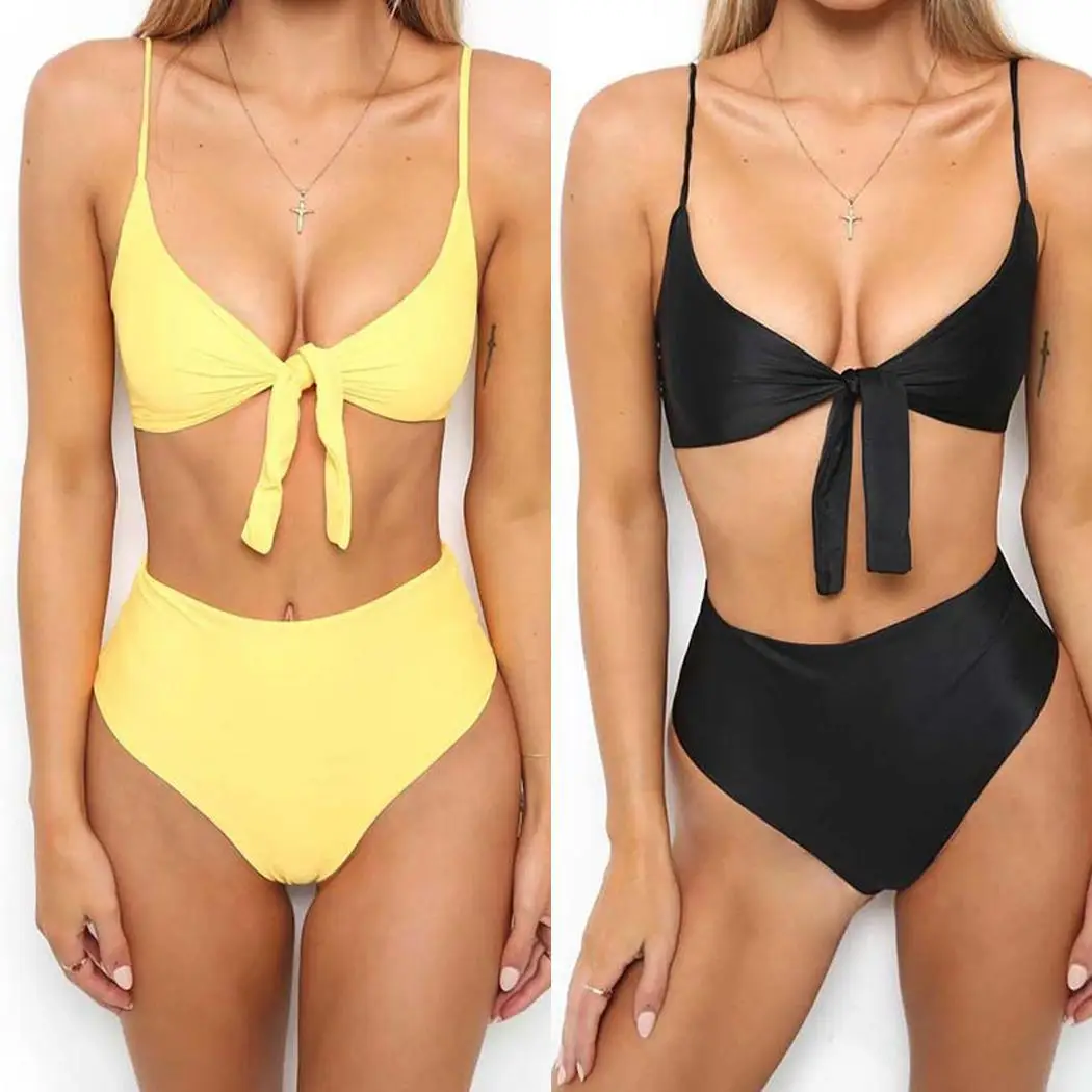 Женщины случайные v-образным вырезом Спагетти ремень Твердые две части