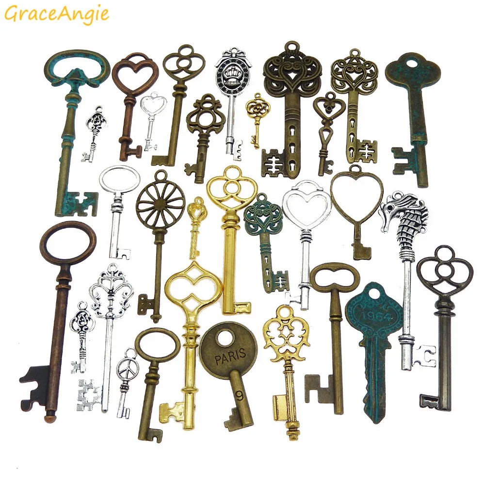 GraceAngie 10 шт. DIY опт Ассорти скелет ключ античный сплав подвески смешанные формы