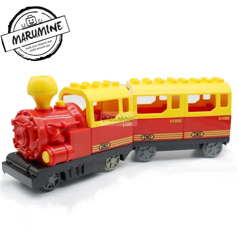 Красный Marumine блоки Duplo с батарейным питанием поезд игрушки Строительные Кирпичи Детские развивающие игрушки подарок Электрический поезд для детей - Цвет: Красный