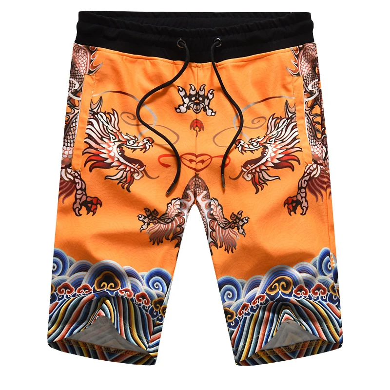 Мужские шорты с принтом ледяного шелка шаровары эластичным поясом Карго