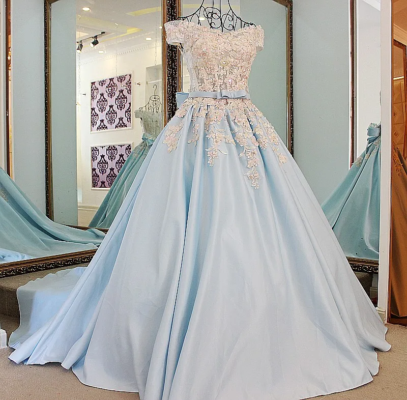 Vestido de festa светло-голубое атласное вечернее платье длинное со шлейфом De Soiree Vestidos
