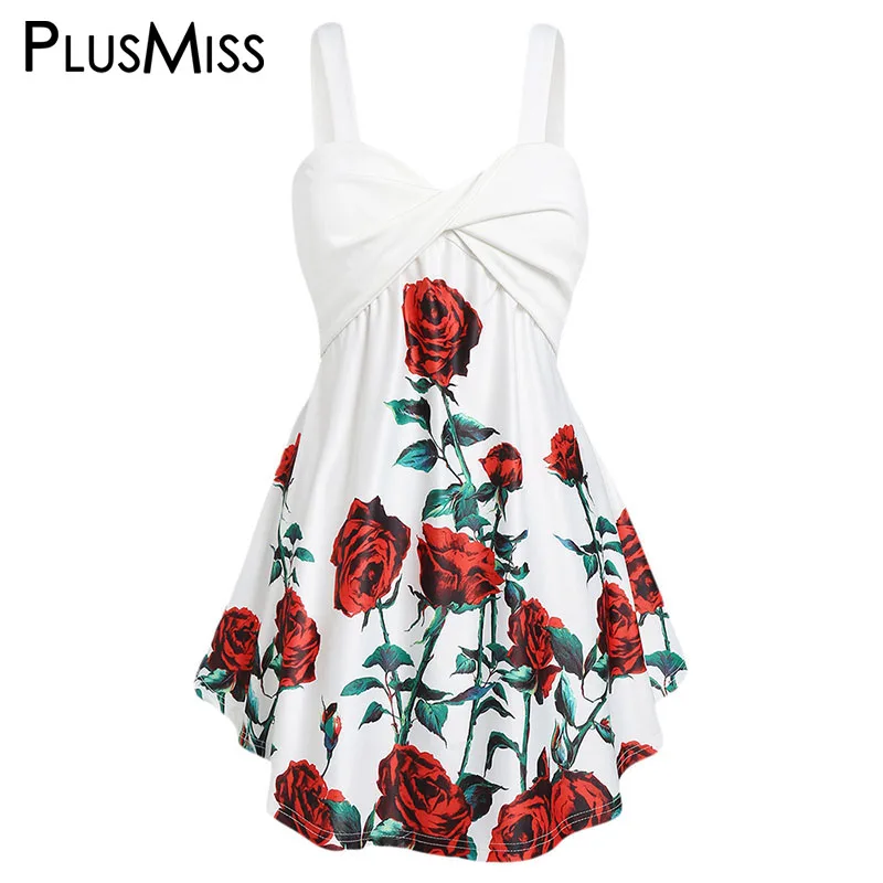 Белый PlusMiss размера плюс 5XL розового цвета с цветочным принтом платье-туника платье на бретельках топы, женская одежда больших Размеры XXXXL XXXL XXL лето белый жилет в стиле бохо платье на бретелях - Цвет: Белый
