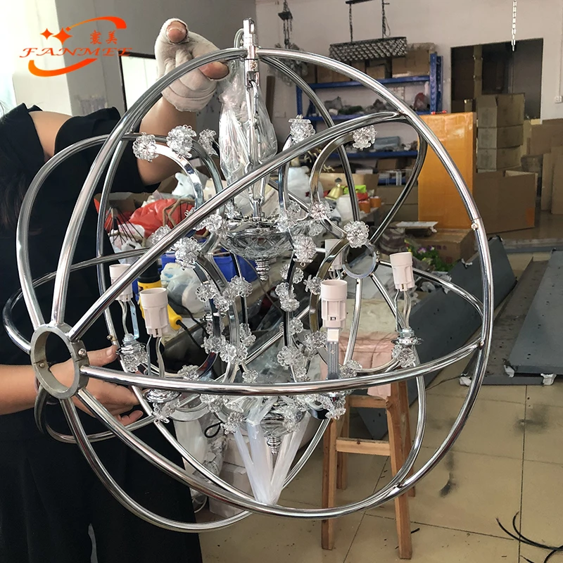 Ретро Скандинавская Сфера хрустальная люстра освещение Orb подвесной светильник светодиодный Глобус Люстра Освещение хромированная хрустальная люстра лампа