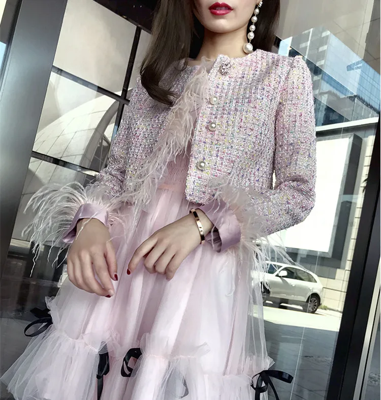 WHITNEY WANG 2019 Осенняя модная уличная элегантная пэтчворк твидовая куртка Женский