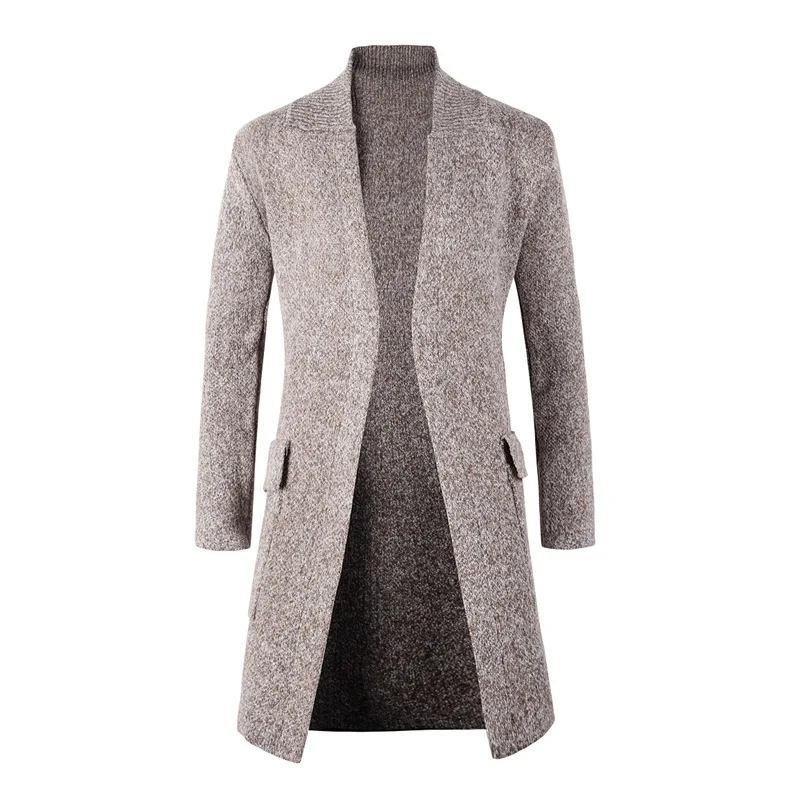 Тренчкот средней длины мужской новый модный вязаный кардиган свитер однотонный