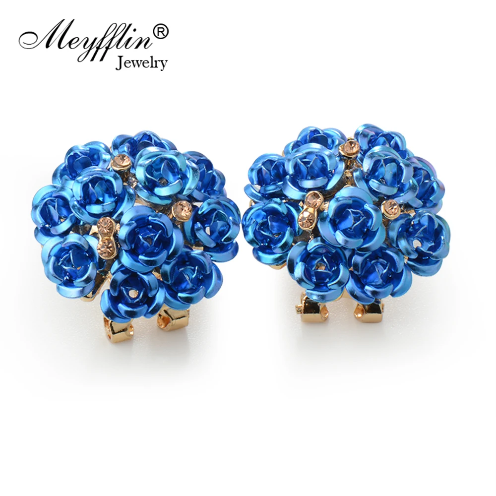 Женские серьги гвоздики Meyfflin золотистые с цветком и кристаллами 2021|fashion stud