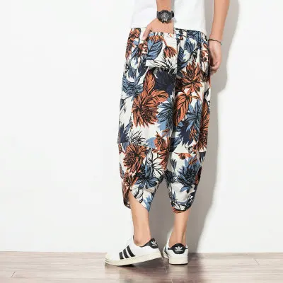 

Summer Thailand Linen Pants Male Nepalese Knapsack Trousers Loose Cropped Large Legs Wide Pants