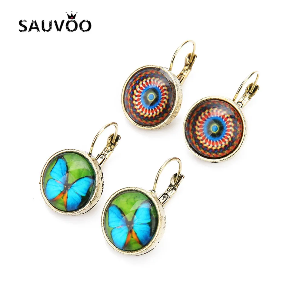 SAUVOO элегантный Винтаж со стразами узор Для женщин трендовые серьги-гвоздики