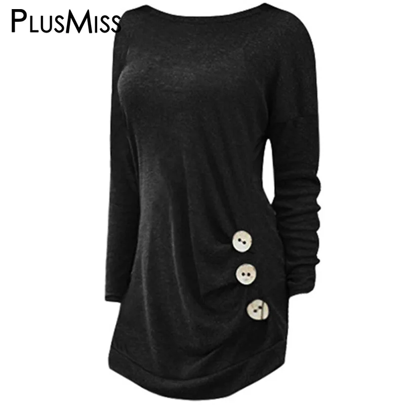 PlusMiss размера плюс 5XL боковой кнопки для девочек свободные футболки с длинным