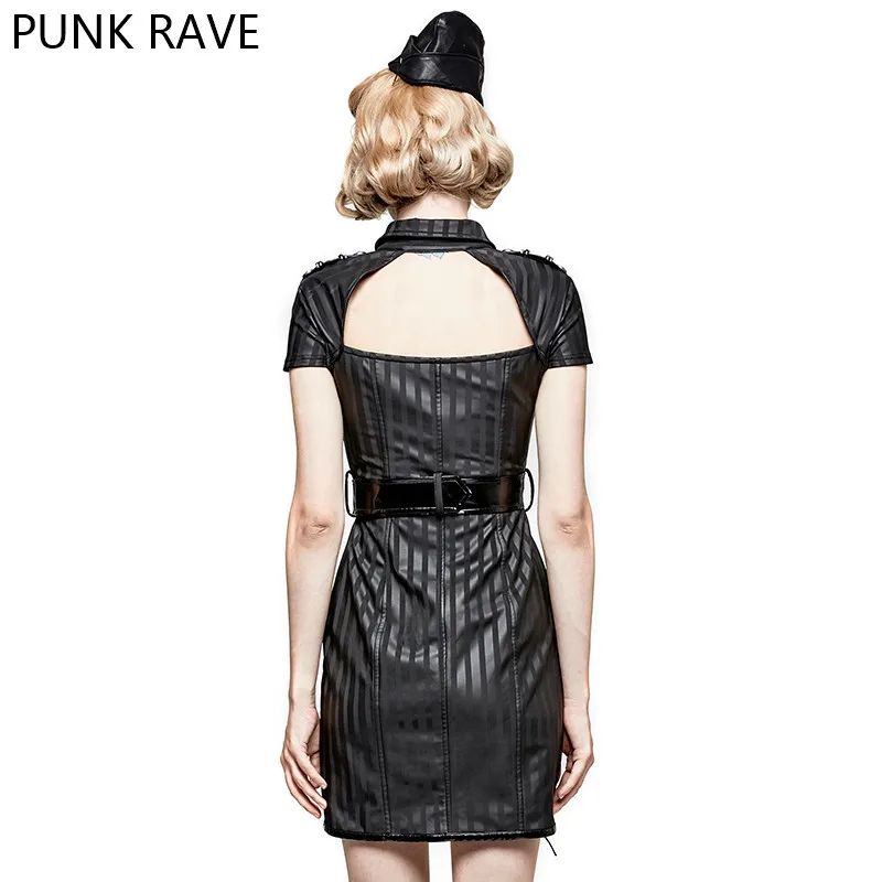 Fashion Military Striped PU Uniform Casual dresses Gothic Punk Women Novelty Halloween Christmas Dress PUNK RAVE Q-305 | Женская одежда