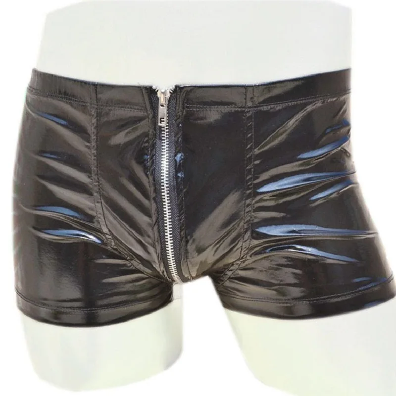 Black Men's Sexy Underwear Male PU Leather Trunk  Panties Boxer Stage Costume