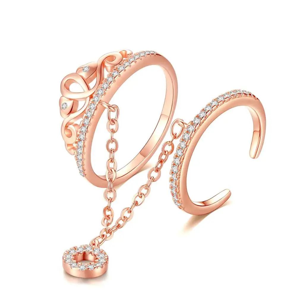 Rose Gold Color KALETINE, розовое золото, ювелирное изделие, роскошная Корона, кольца, набор для женщин, микро чистый CZ с подвеской от сглаза, 925 пробы, серебряные кольца - Цвет основного камня: Rose Gold Color