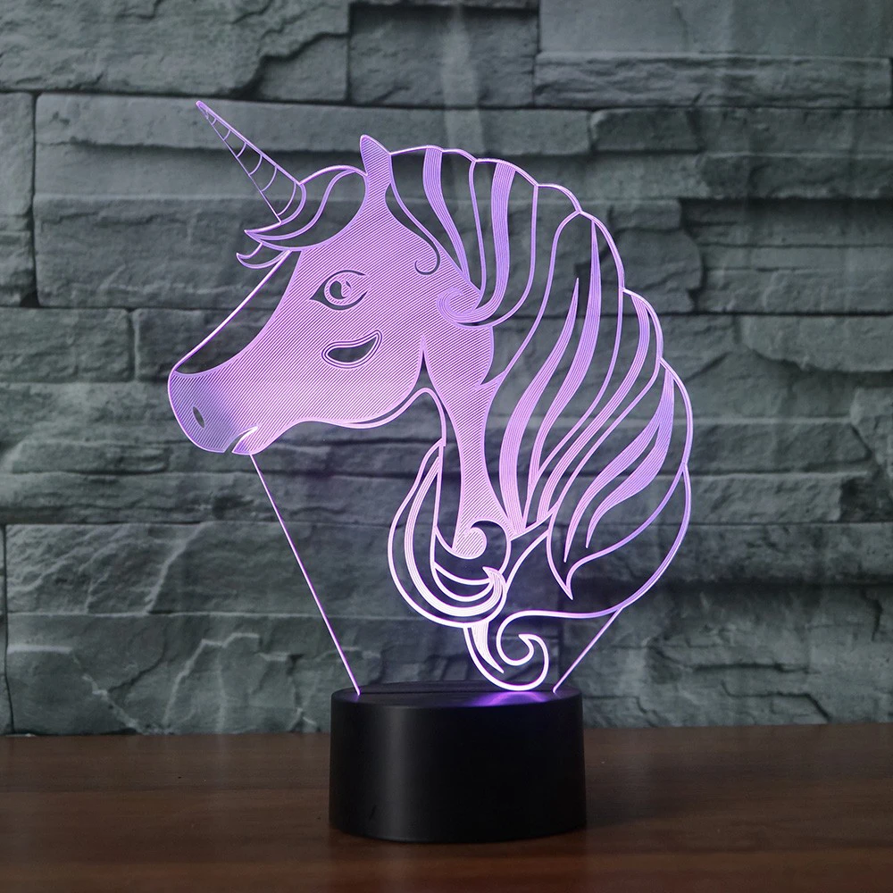 Милый Единорог 3D светодиодный ночник RGB сенсорный 7 цветов Изменение животных
