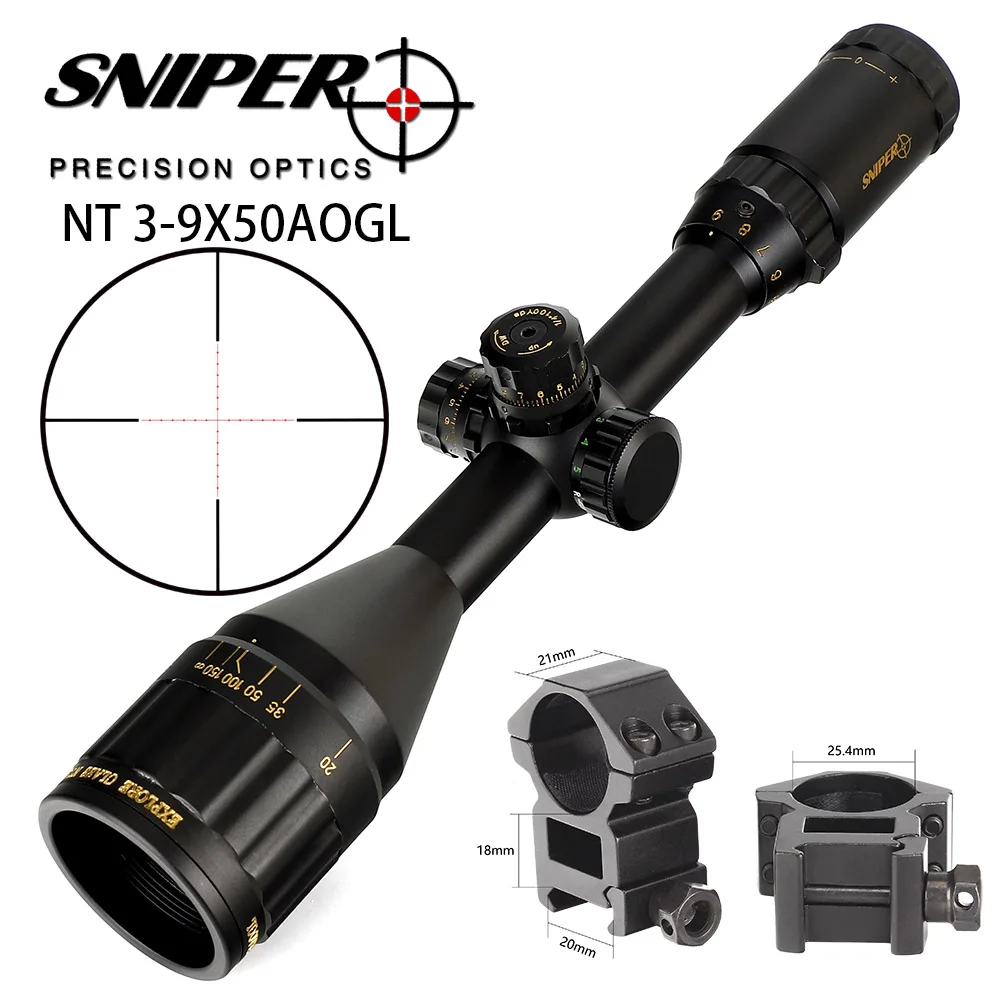 with Picatinny Rings Для охоты на NT 3-9X50 AOGL оптические прицелы полный Размеры RG осветить Mil-Dot Стекло гравированный сетка блокировка, Сброс прицел - Цвет: with Picatinny Rings