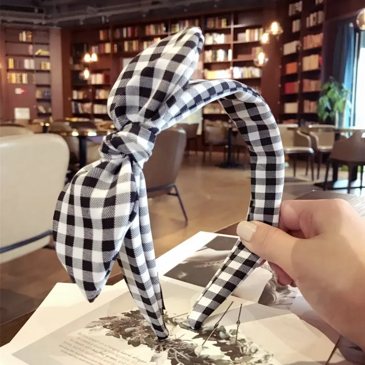 

bowknot Fashion Girls Women plaid Fabric Knotted Headband Ethnic Hairband Vintage Hair Accessories
