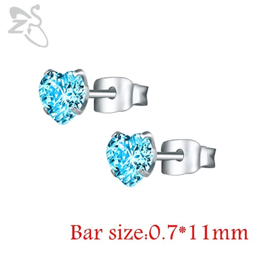 Style 2 Blue Heart AAA кубические циркониевые серьги для пирсинга, маленькие круглые серьги-гвоздики для женщин, детские хирургические стальные серьги-винт, циркониевые ювелирные изделия с камнем - Окраска металла: Style 2 Blue Heart