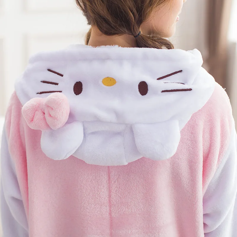 Фланелевые зимние теплые пижамы с мультяшными животными Розовые hello kitty плюс