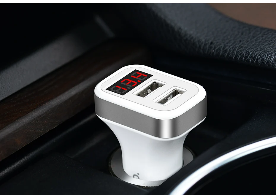 Hoco Автомобильное Зарядное Устройство с цифровой дисплей двойной usb порт для iPhone iPad Samsung Xiaomi Для Зарядки Телефона Адаптер 3.1А Переходник в Прикурку Зарядка для Подзарядки в Авто с Двумя ЮСБ usb и Экраном