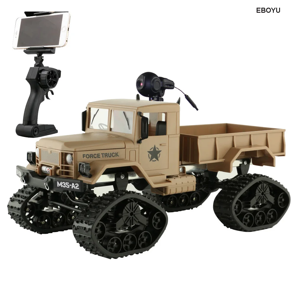 Радиоуправляемый грузовик EBOYU FY001B, 2,4 ГГц, 1/16 4WD, шины для езды по снегу, внедорожник на радиоуправлении с передней подсветкой, Wi-Fi, FPV, 480P, HD камера, военный грузовик RTR
