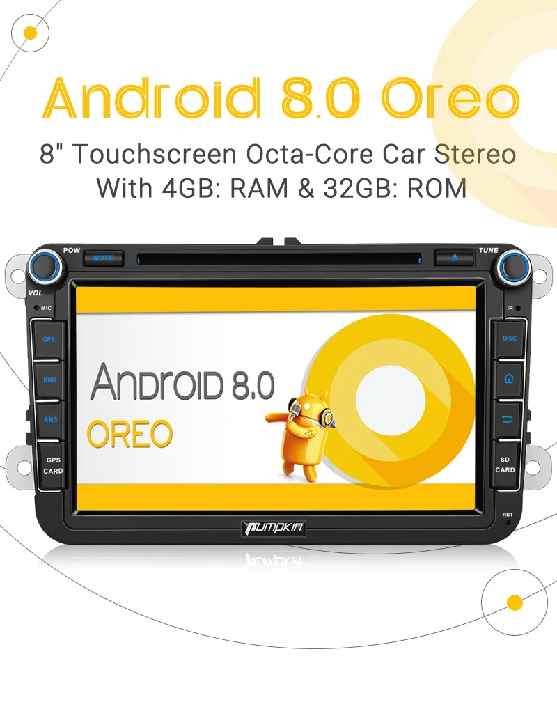 Тыква 2 Din 8 ''Android 8,0 автомобильный Радио dvd-плеер gps навигация для VW/Skoda/Seat/Golf Автомобильный видеорегистратор 4 Гб ram Wifi 4G FM Радио стерео