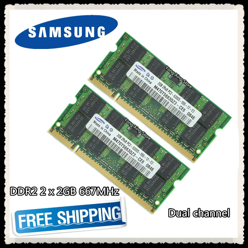 Samsung DDR2 2 x 2GB 4GB Dual channel 667MHz PC2-5300S Original authentic ddr 2 2G 4g notebook memory Laptop RAM SODIMM