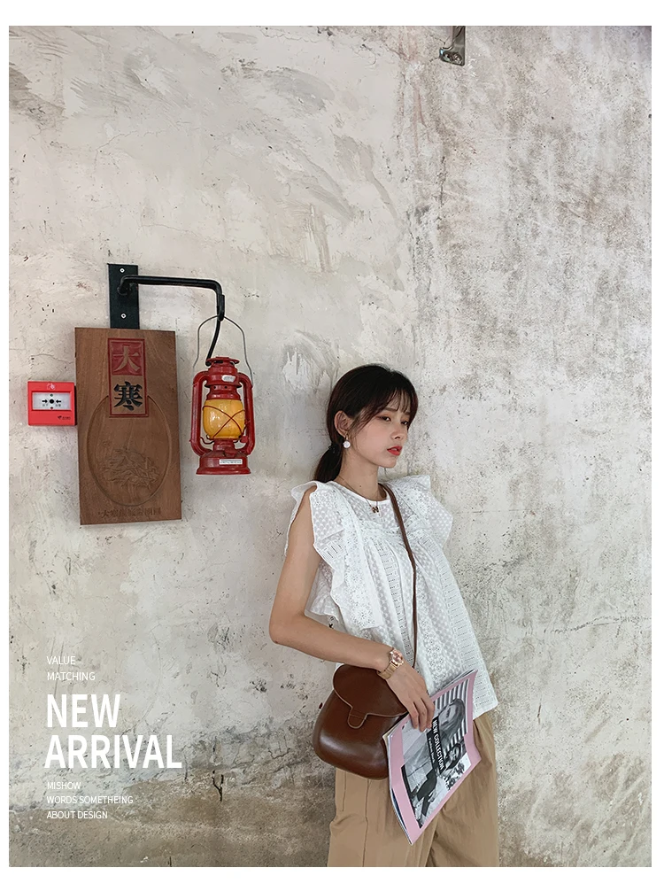 MISHOW Summer Chiffon Blouse Women Sweety Female blouse round neck Ruffles sleeve white shirt Tops MX19B4941