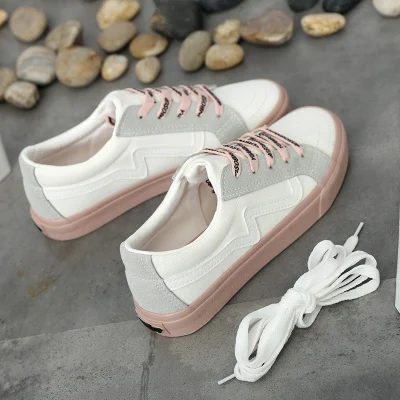 white pink Женская Повседневная обувь; Разноцветные женские модные кроссовки на шнуровке; Tenis Feminino Zapatillas Deportivas Mujer Chaussure Femme; Размеры 35-40 - Цвет: white pink