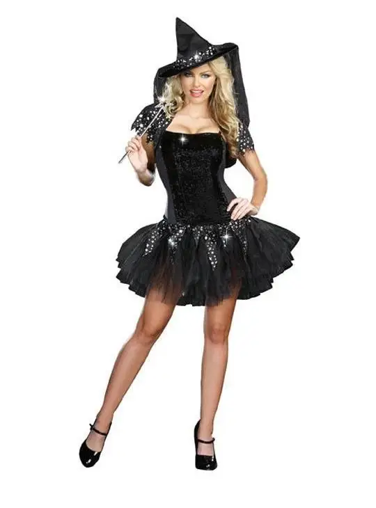 

Sexy Black Witch Costume Fashion Fancy Dress Adult Halloween Costume Evil Black Role Adults Cosplay Halloween Costumes For Women