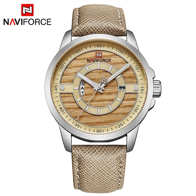 silver yellow Лучшие брендовые Роскошные мужские часы naviforce модные повседневные кожаные кварцевые часы с датой мужские спортивные водонепроницаемые наручные часы Montre Homme - Цвет: silver yellow