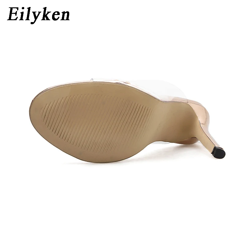 Eilyken; Новинка; модные женские шлепанцы без застежки из пвх; пикантная женская обувь для вечеринок на тонком каблуке; сандалии-шлепанцы цвета шампанского; Размеры 35-40