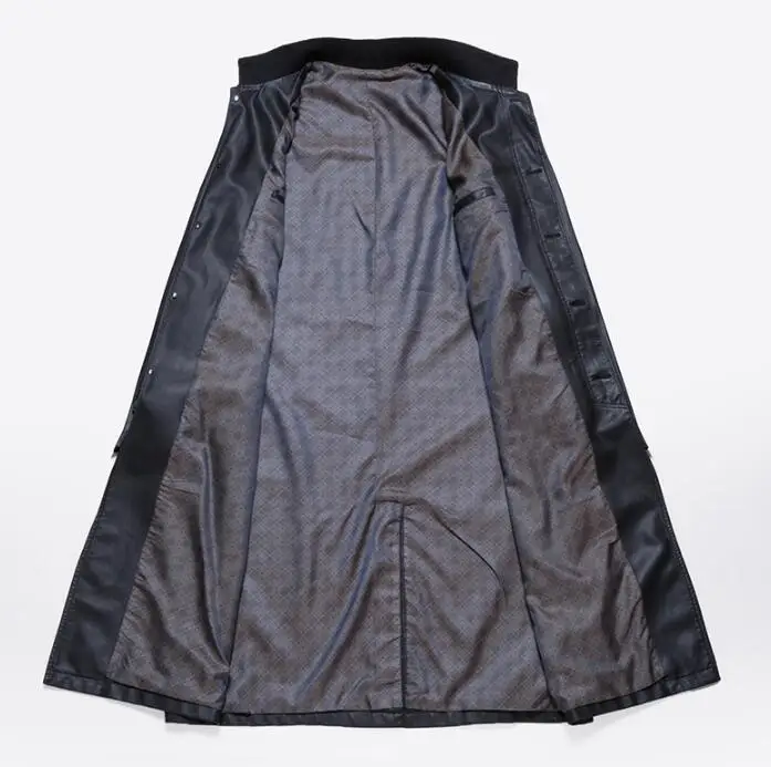 

Stand collar 219 autumn thin long leather coats men casual Single-breasted coat mens leather trench coats black fashion M - 3XL