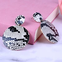 fashion new snake skin leather earrings geometric drop earrings for women vintage big statement earrings party jewelry