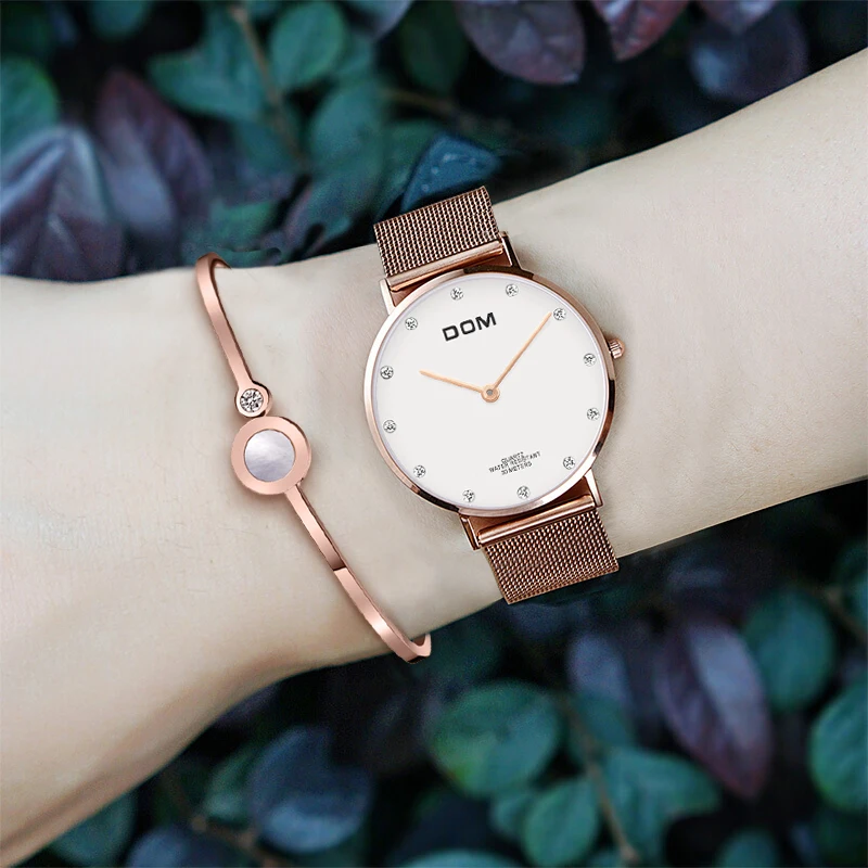 DOM Лидирующий бренд роскошные часы женские кварцевые повседневные