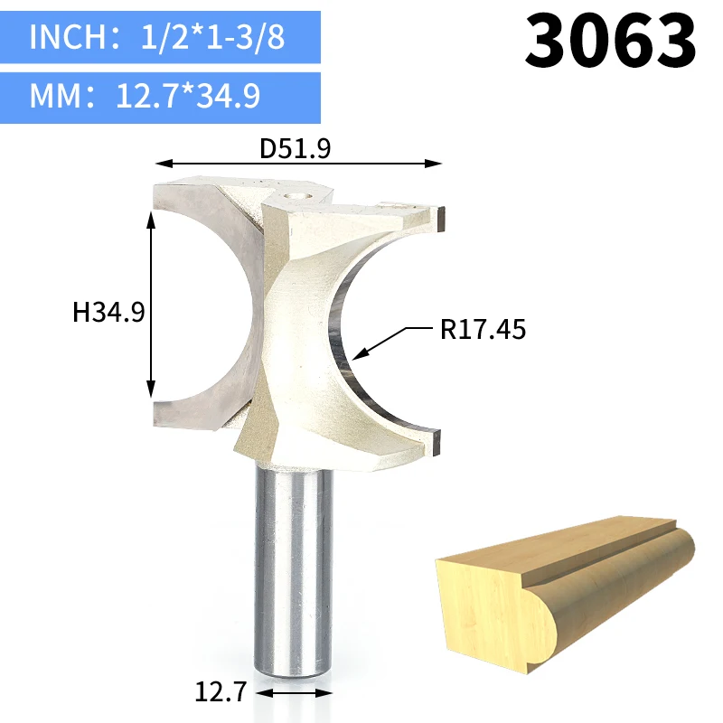 3063 HUHAO 1pcs 1/2" Shank Half Round bit 2 flute endmill Router Bits for wood without bearing Woodworking Tool milling cutter - Длина режущей кромки: 3063