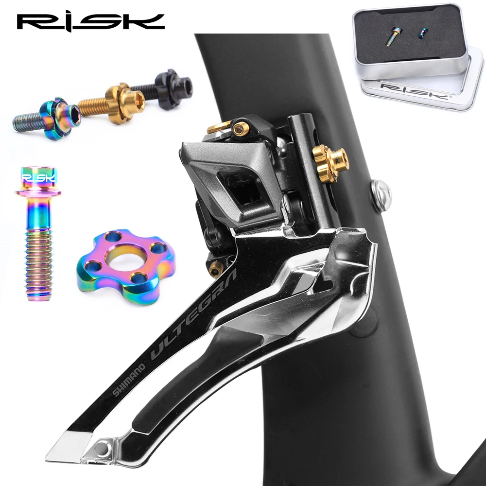 Risk Titanium Alloy Road Bike Front Derailleur Fixed Screw Washer Kit M5*16 Hollow-out Design Ultralight Bolt With Curved Gasket