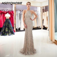 sexy halter prom evening dresses crystal stones mermaid long bling bling dress evening prom party sweep train