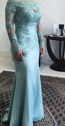 Same as picture Мятные платья с длинными рукавами для матери невесты на свадьбу, кружевные вечерние платья с открытым плечом для жениха, платья для крестных - Цвет: Same as picture