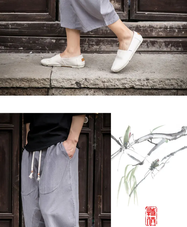 Sinicism Store, мужские льняные укороченные кросс-брюки, брюки, мужские повседневные широкие шаровары, лето, мужские традиционные брюки "Непал"