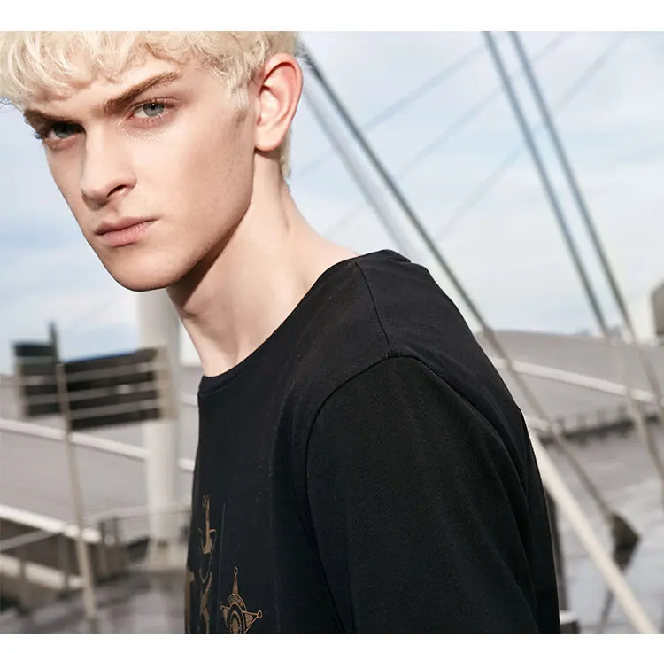 JackJones Мужская футболка из хлопка Удобная футболка с короткими рукавами и принтом 219201503