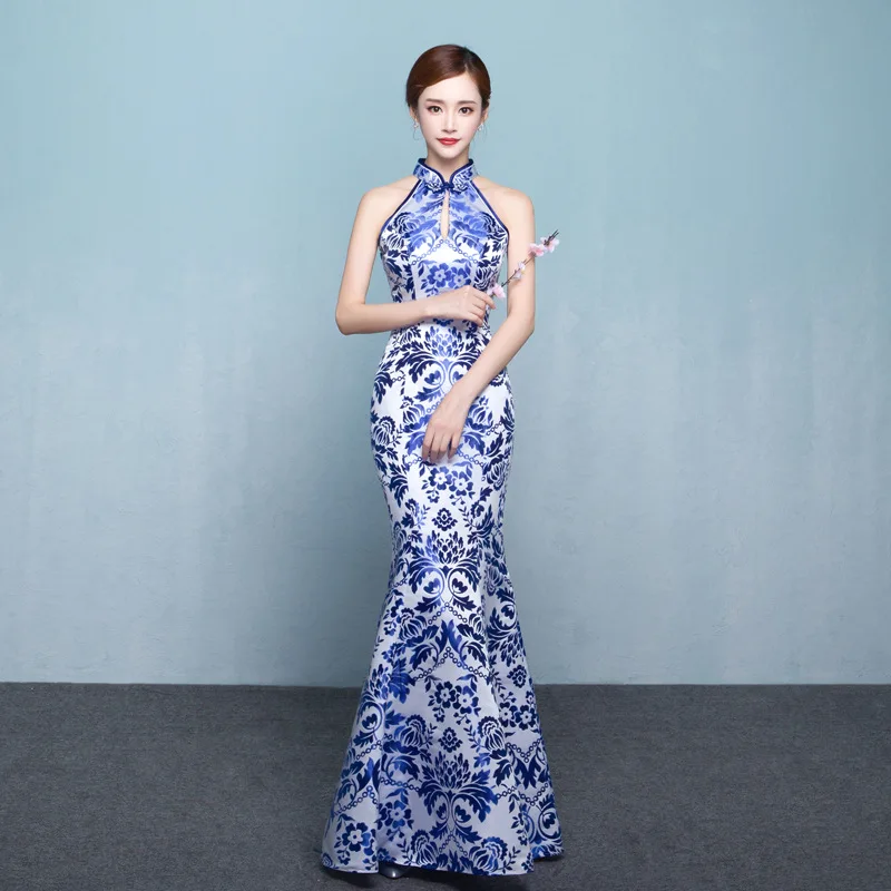 

Wedding Party Cheongsam Oriental Evening Dress Chinese Traditional Womens Elegant Slim Qipao Sexy Long Robe Retro Vestidos New