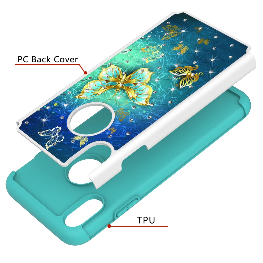 Чехол для телефона Iphone XR Xs Max X 2 в 1 с блестящими кристаллами Ударопрочный Мягкий